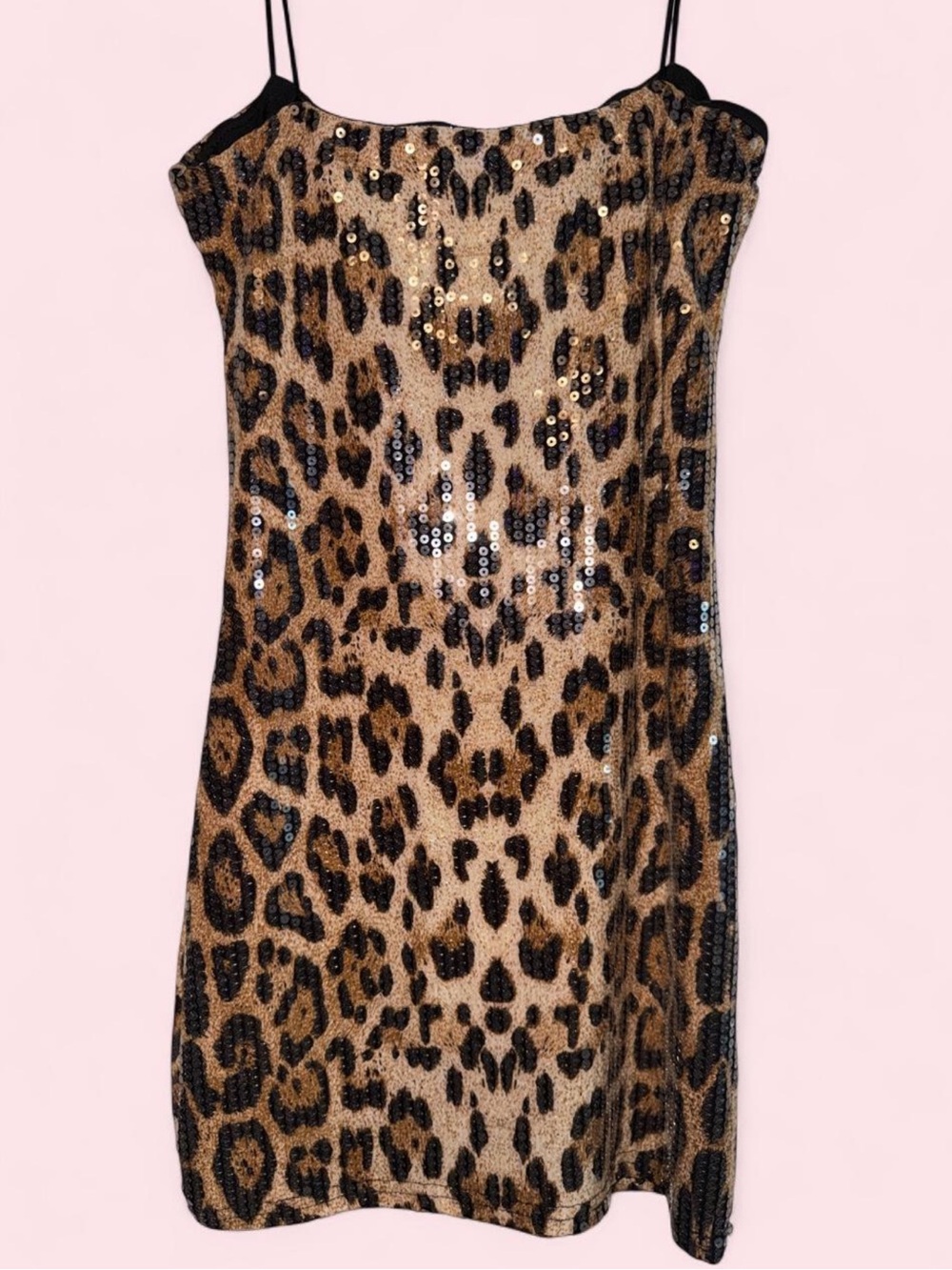Sequin Leopard Print Slip Dress - Taupe & Black - Picture 2 of 2